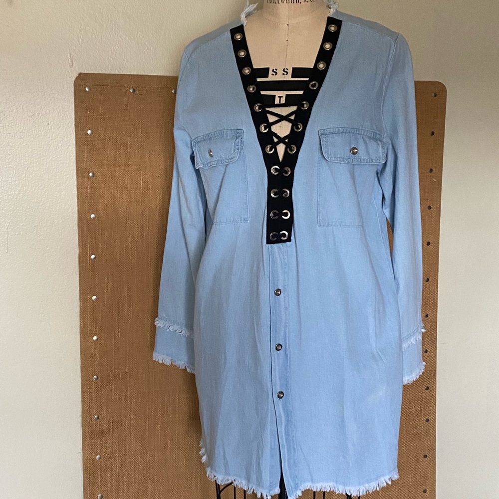 36 POINT 5 DENIM BLACK LACE SHIRT DRESS - Picture 3 of 12